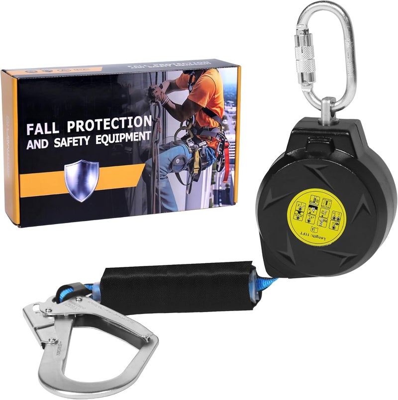 uProtect 11FT Self Retracting Lifeline Fall Protection Retractable Lanyard, Fall Arrest Safety Yoyo for Construction Industrial - OSHA/ANSI Compliant (Large Hook) - Image 1